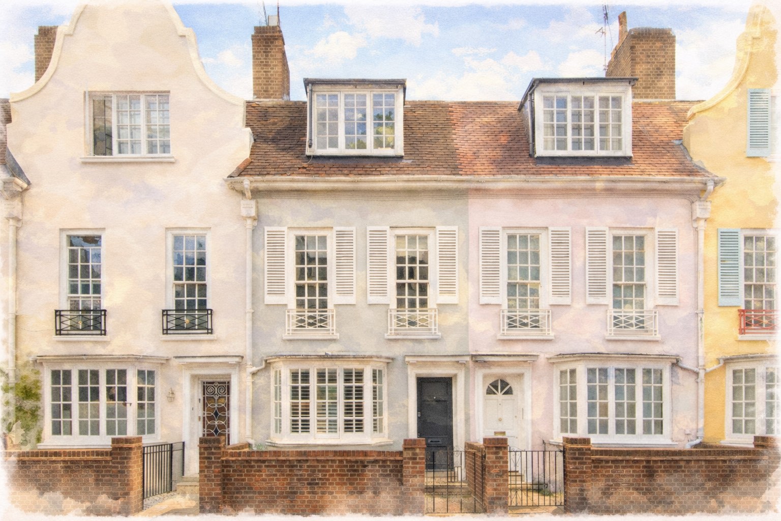 Burnsall House facades watercolour